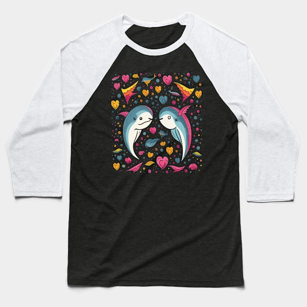 Narwhal Valentine Day Baseball T-Shirt by JH Mart